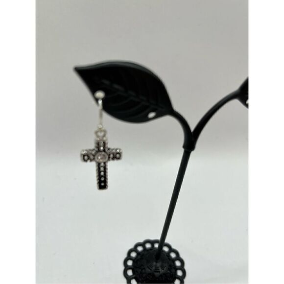 Kim Rogers Cross Silver Tone Antique Textured Dangle Earrings - Picture 5 of 7